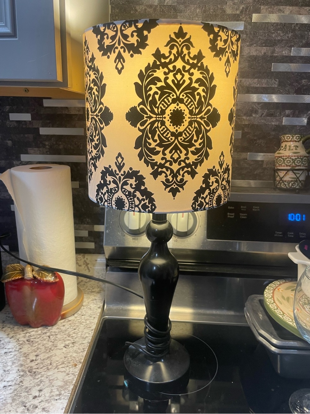 Black Table Lamp With Paisley Print Shade 20”
